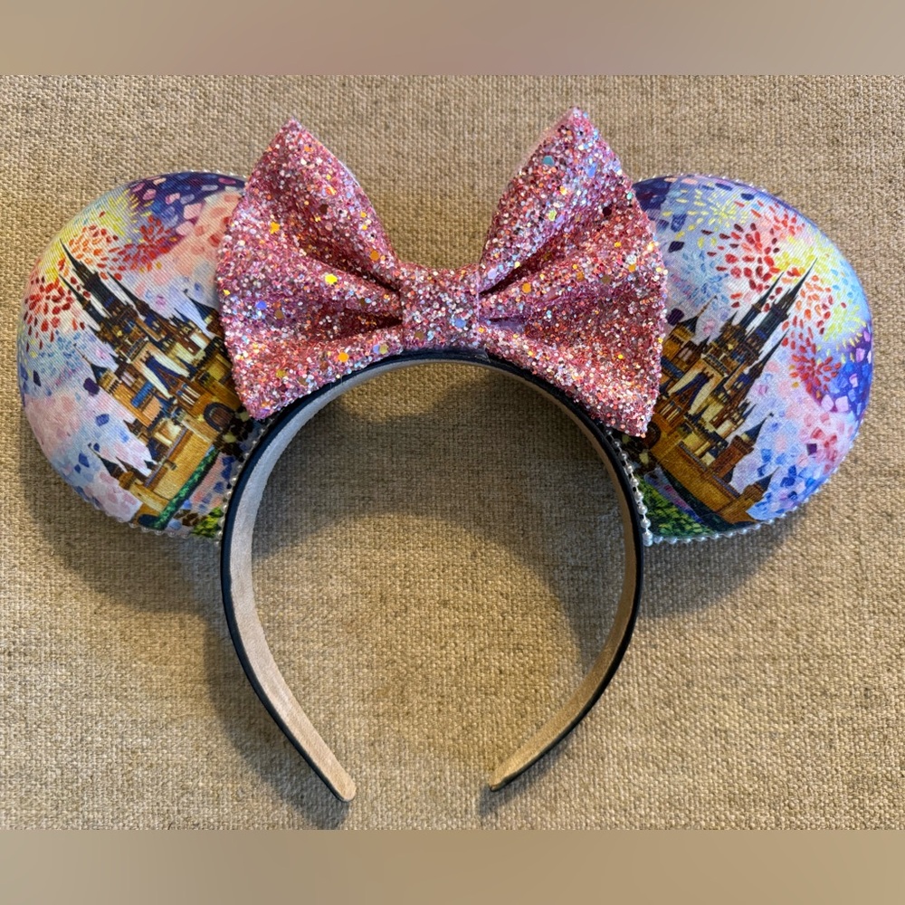 Pink Glitter Bow Mouse Ears Headband